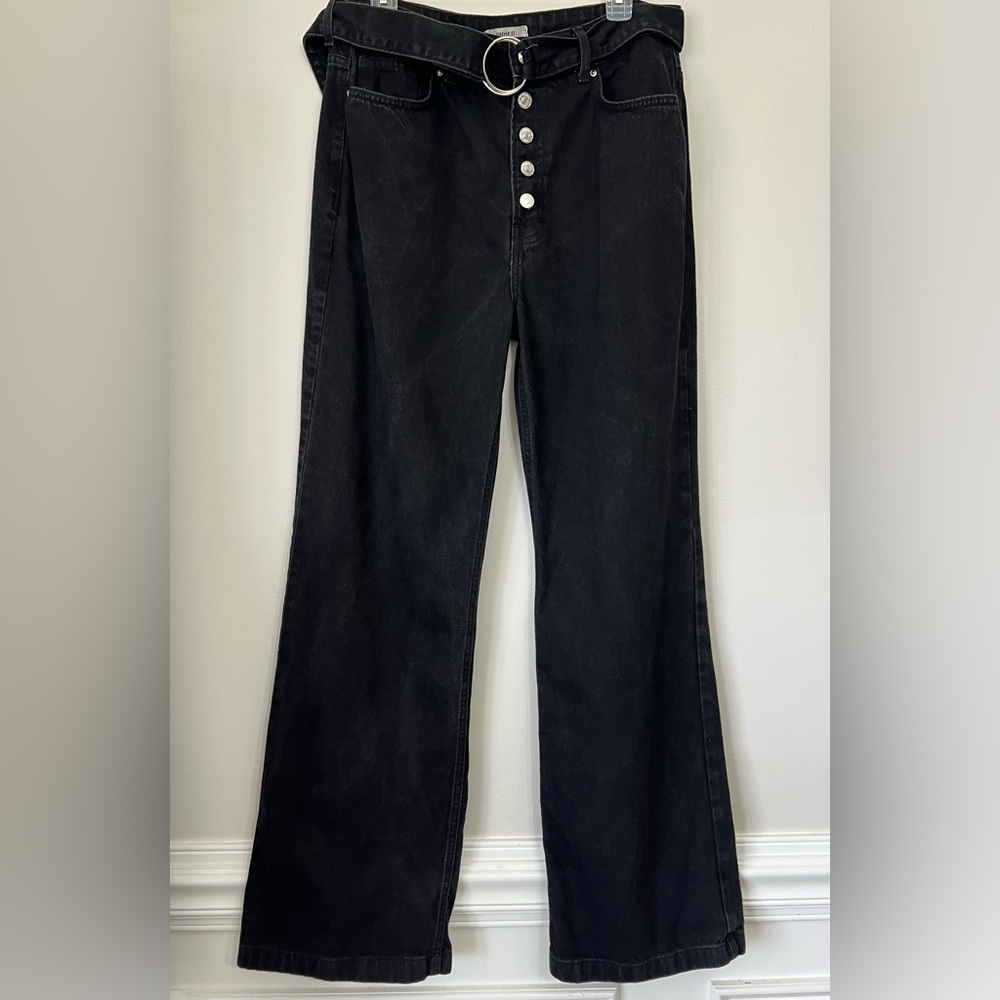 Forever 21 Button Fly Belted Flare Jeans Black Size 30 Black High Waist Flawed
